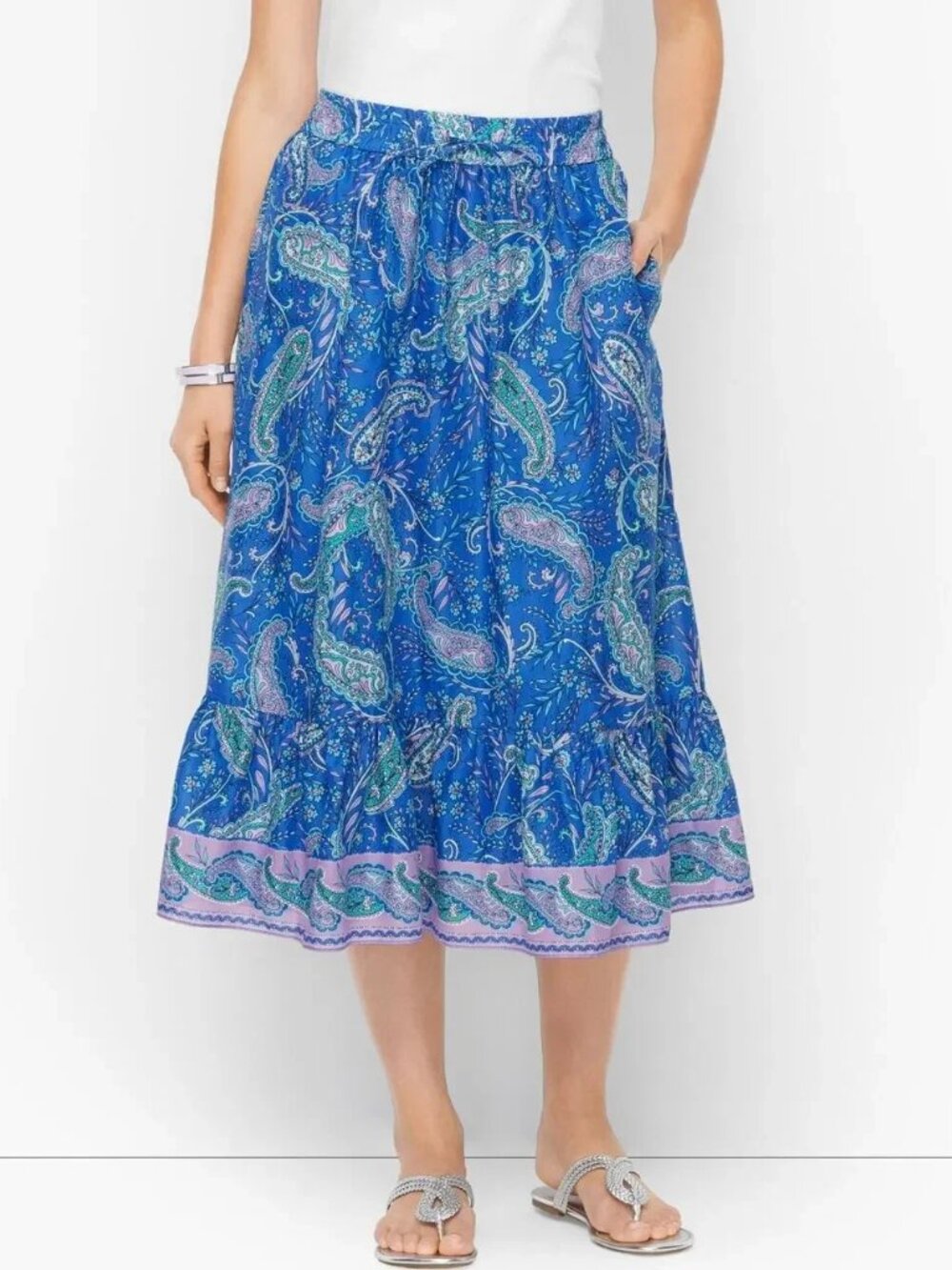 Talbots Cotton Ruffle Hem Midi Skirt